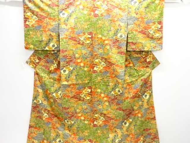 未使用品　草花模様上代紬着物